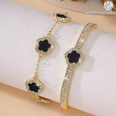 Copper Bracelets Shein Fashionable Unique Five-Petal Flower Zirconia Bracelet Bangle Combo - Fashionable