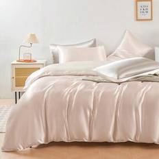 Shein 3 Pcs Premium White Two Tone Reversible Color Silky Satin Bedding Set Duvet Cover Pink