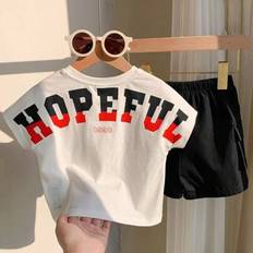 Sportswear Garment Other Sets Shein Toddler Boy Cute Letter Graphic Short Sleeve Top And Elastic Waist Shorts Set - Summer
