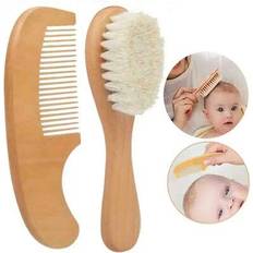 Hair Care Shein Baby Bath Soft Brush Small Wooden Comb Set