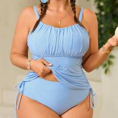 Tankinis Shein Damen Große Größen Tankini Badeanzug-Set mit Kordelzug und Rückenfrei - Strandoutfit