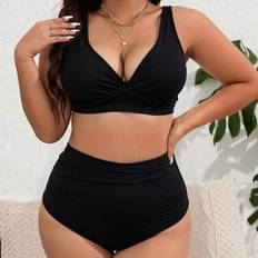 Shein Große Größen 2er Set mit V-Ausschnitt Top und hoch taillierter Shorts - Damen Sommer Resort Bikini Set