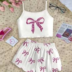 Multicoloured Pyjamases Shein Tween Girl Butterfly Pattern Casual Minimalist Camisole Top And Shorts Pajama Set - Summer Loungewear