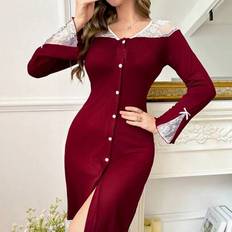 Long Sleeves Nightgowns Shein Women's Romantic Lace Patchwork Ruffle Trim Long Sleeve - Nightgown