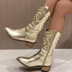 Chelsea Boots Shein Women's Popular Versatile Embroidered Chelsea Boots - Silver
