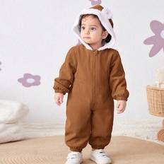 Shein Newborn Baby Girls Adorable Corduroy Hooded Thickened Jumpsuit - Warm
