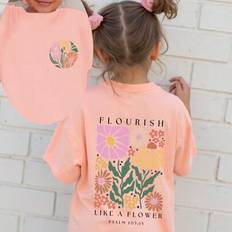 Florals Tops Children's Clothing Shein Young Girl Casual Fashion Comfortable Floral & Letter Pattern Short Sleeve T-Shirt - Spring/Summer