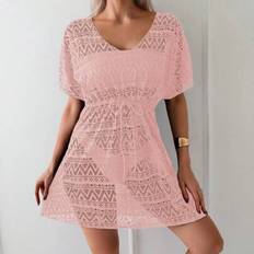 Women Swimsuit Cover-Ups & Sarong Wraps Shein Women Solid Color Short Sleeve Cover Up - Fashionable