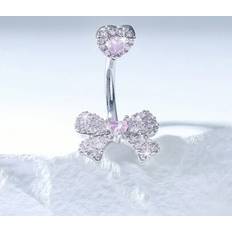 Piercings Shein Luxurious Gold Plated Copper Rhinestone Heart Bowknot Navel Piercing Ring - Christmas