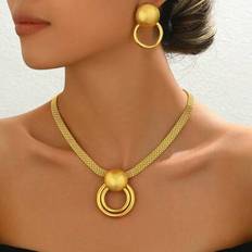 18k - Women Jewellery Sets Shein 18K Gold Plated 3pcs Fashion Vintage Casual Elegant Necklace And Earrings Set