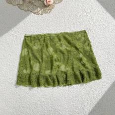 Shein Springbreak Summer Solid Color Beach Vacation Lace Ruffle Wrap Skirt - Women's