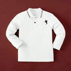 Polo Shirts Shein Young Boy Classic Collegiate Style Knight Embroidery Polo Shirt - White