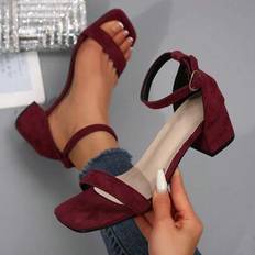 Shein Plus Size Women's New Fashion Suede Simple Strap Ankle Strap Chunky Heel Sandals