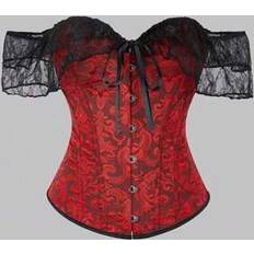 4XL Corsets Shein Plus Size Palace Style Lace Trim Off Shoulder Corset Top - Retro Jacquard Bustier