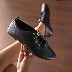 Laced Ballerinas Shein Casual Leather Suede Ballet Flats - Black