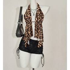 Leopard Tank Tops Shein Women's Casual Low Back Asymmetric Hem Skinny Racerback Tank Top - Sexy Leopard Print