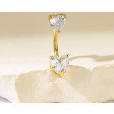 Shein Luxury Copper Plated Gold Sparkling Cubic Zirconia Heart Navel Ring - Women's