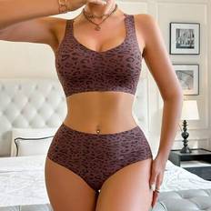 Brown Lingerie Sets Shein Leopard Print Seamless Casual Lingerie Set