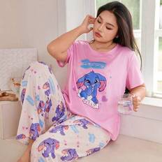 3XL Pyjamas Shein Plus Size Graphic Print Round Neck Pajama Set