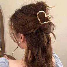 Shein 1pc Medium-Size Heart-Shaped Metal Hair Clip, Approx. 2.36 In/6cm, Golden Hair Clip, Hair Claw, Suitable For Women And Thin Hair, Perfect For Gripping Hair, Thick Hairstyles, Strong Hair Styling, Fashion Hair Accessory For Women