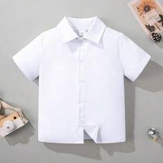 Short Sleeves Shirts Children's Clothing Shein Young Boy Classic Casual School Style Short Sleeve Formal Shirt - White