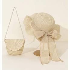 Beach Bags on sale Shein Khaki Wavy Beach Sun Hat & Woven Shoulder Tote Bag Set - Spring/Summer