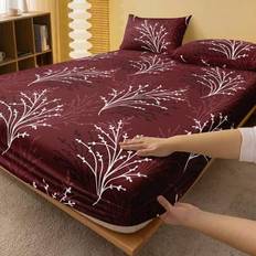 Red Bed Sheets Shein 2/3 Pcs Wine Leaf Branch Flower Pattern Fitted Set Bed Sheet Red