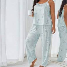 Women Sleepwear Shein Plus Size Women Plant Print Camisole And Pants Pajama Set