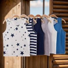 Stripes Underwear Sets Shein Young Boy Solid Color And Star Striped Comfortable Undershirt - Minimalist Design