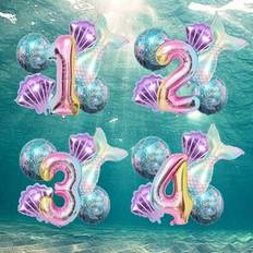 Foil Balloons Shein Large Mermaid Tail Shell Series 1-9 Number Birthday Decoration Balloon Set