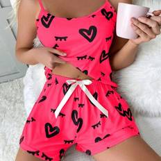 Shein Heart Eyelashes Printed Cami Top And Shorts Pajama Set