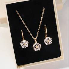 Copper Jewellery Sets Shein Elegant Copper Zirconia Four-Leaf Clover Flower Hoop Earrings - Women's
