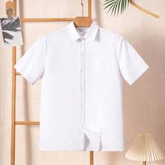 White Shirts Shein Classic Academia Style Short Sleeve Formal Shirt - White