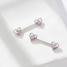 Shein Fashionable Cute Heart-Shaped Cubic Zirconia Paved Nipple - Piercing