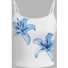Shein Women Casual Sexy Blue Lily Floral Print Camisole
