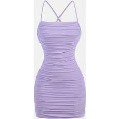 Shein Teen Girls Lilac Purple Mesh Knit Bodycon Mini Dress - Lilac Purple