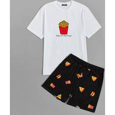 Shein Men Slogan Cartoon Graphic Tee and Shorts PJ Set
