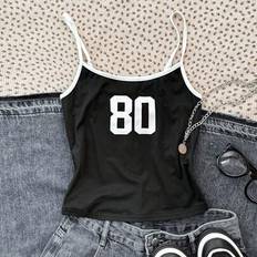 Round Tank Tops Shein Casual Numeric Print Camisole Tank Top - Black/White