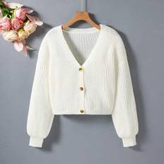Cardigans Children's Clothing Shein Tween Girl Casual Minimalist V-Neck Drop Shoulder Long Sleeve Cardigan