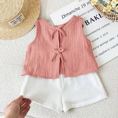 6-9M Tank Tops Children's Clothing Shein Cute Casual Bowknot Camisole Top - Pink