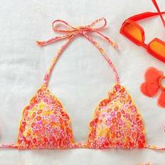 Florals Bikinis Shein Elegant Casual Bikini Top Floral Print Halter Neck - Adjustable Tie
