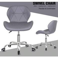 Grey - Steel Office Chairs Shein Grey PU Leather Swivel Office Chair
