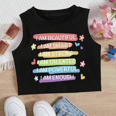 Round Tank Tops Shein Young Girl Casual Rainbow & Slogan Print Tank Top - Summer