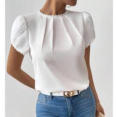 Elegant Casual Solid Color Lace Patchwork Pleated Collar Lantern Sleeve Blouse