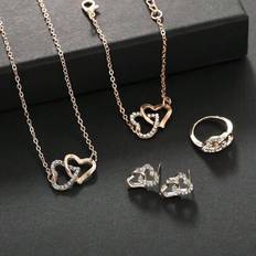 Metal Jewellery Sets Shein Minimalist Double Heart Necklace Jewelry Set - Elegant