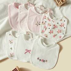 Drool Bibs Shein Breathable Absorbent Floral and Bow Pattern Burp Cloths 7pcs