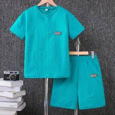 Shein Youth Boys Casual Textured T-Shirt And Shorts Set