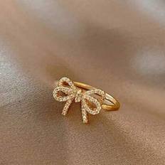 Copper Rings Shein Copper Zirconia Embellished Bowknot Open Ring - Girls