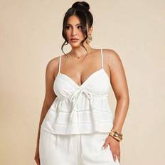 Linen Tank Tops Shein Plus Size Women's Linen Camisole Tops - White