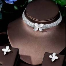 Copper Jewellery Sets Shein Elegant Cubic Zirconia Flower Decoration Jewelry Set - Women's